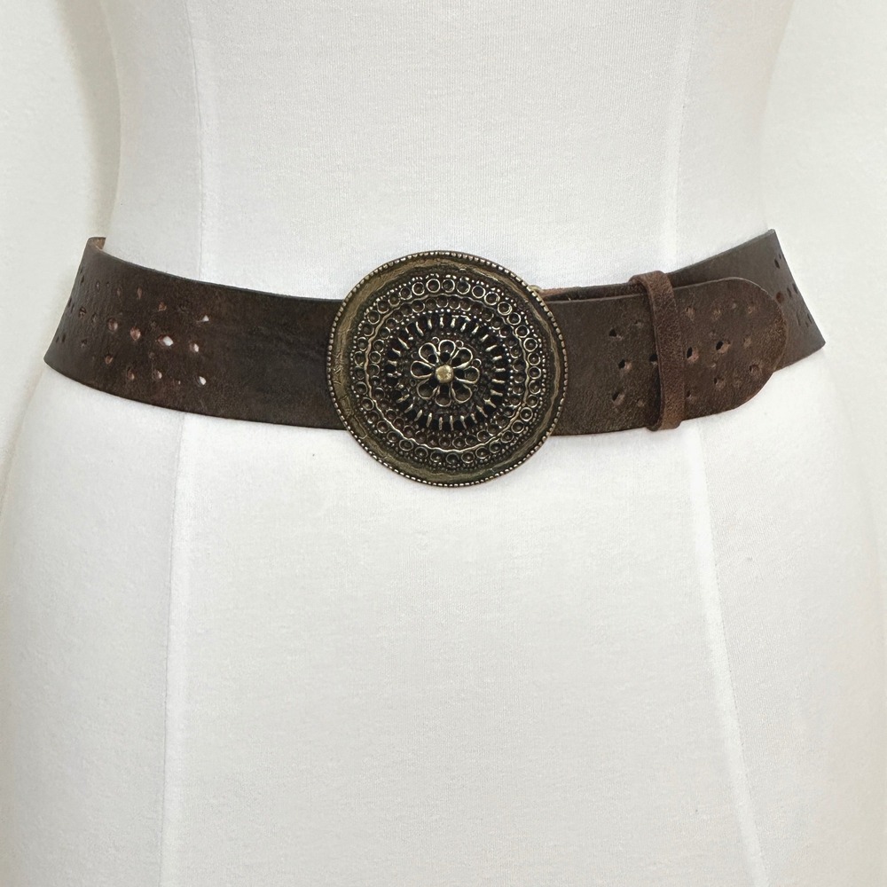Vintage Boho Western Olga Santini Womens Belt M Brown Italian Leather Cowgirl
